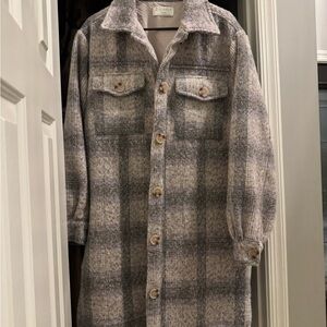 Z Supply Gray and Cream Plaid Coat